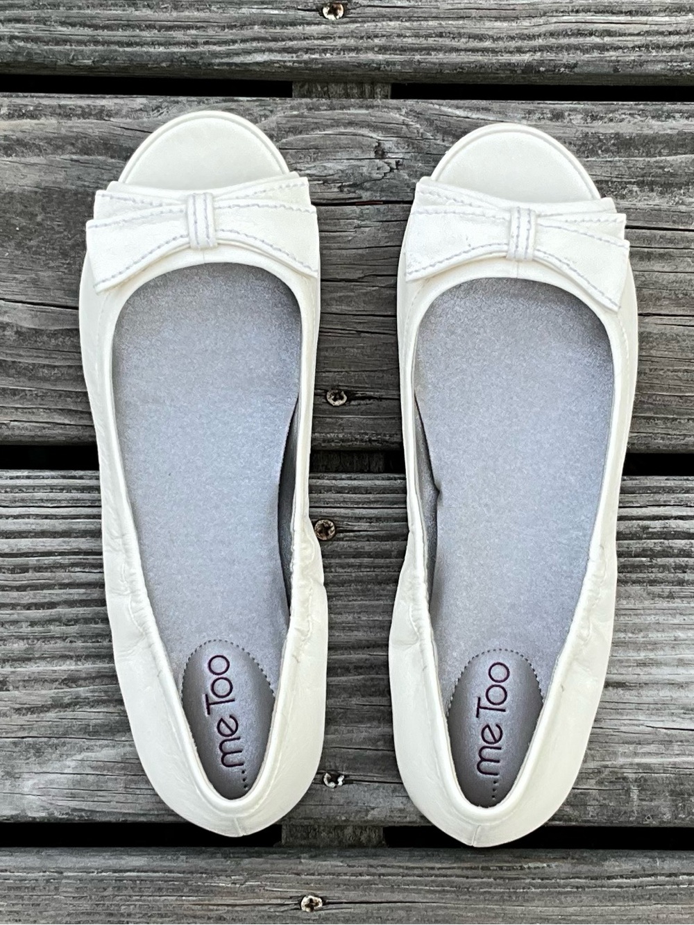 me Too White Peep-Toe Bow Flats